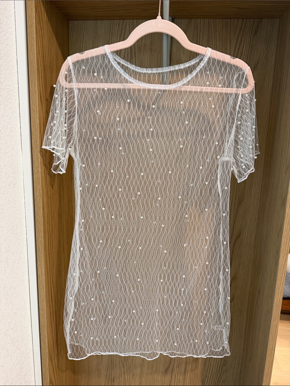 BACH Sheer Pearl-Accent Mesh Tee in White
